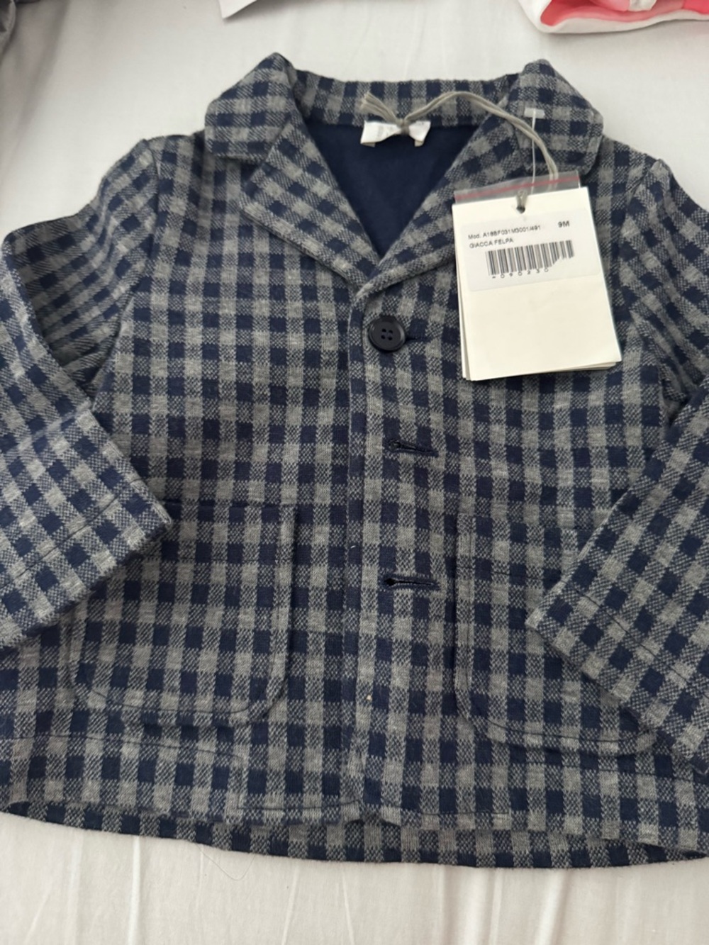 Il Gufo Navy & Gray Plaid Button Jacket